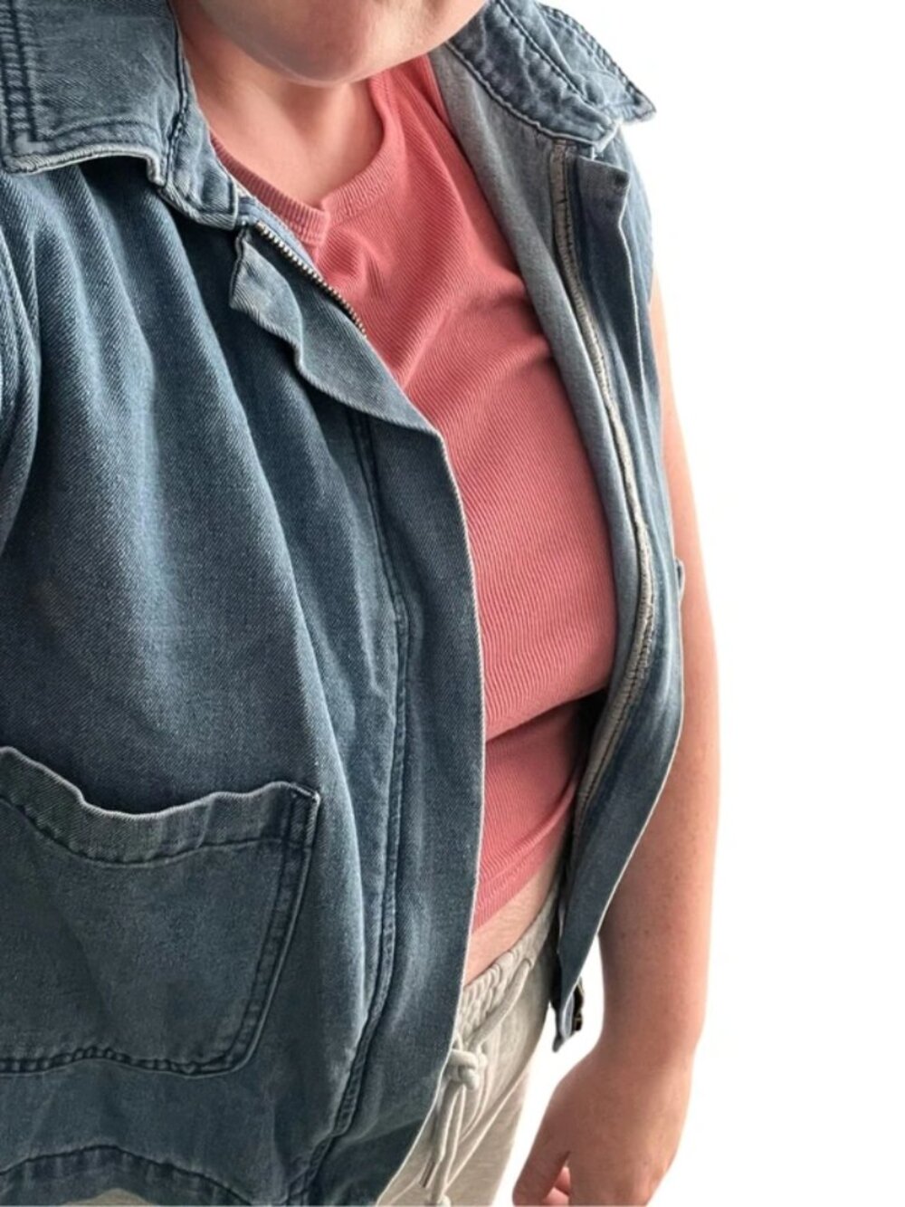 Women Denim Utility Vest XXL Cowboy Blue Zip Front Sleeveless Cargo Pockets